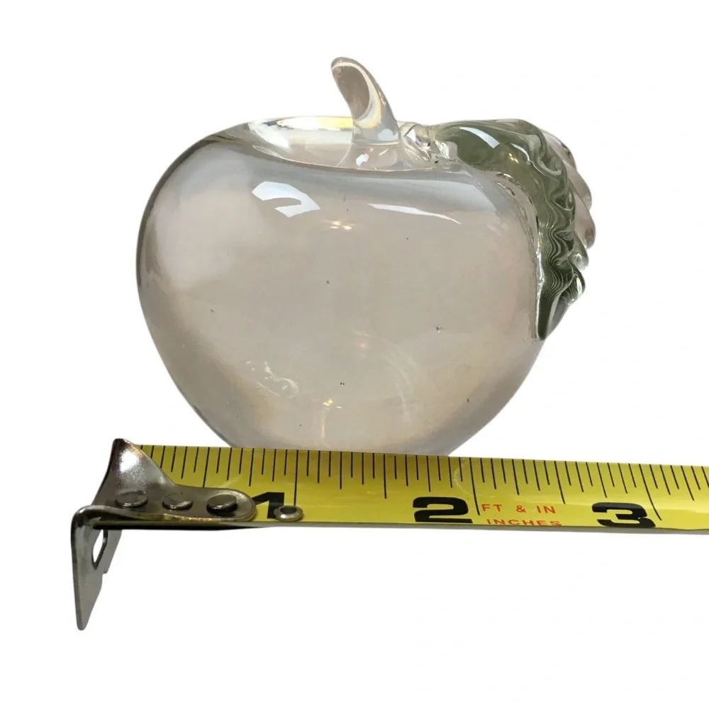 VINTAGE Clear Glass Apple Paperweight MCM Heavy Textured Leaf Desk Office Decor